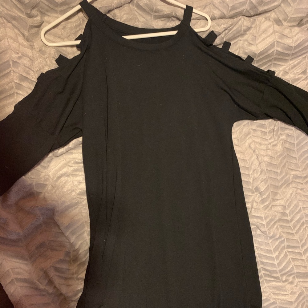 Black dress long peekaboo sleeves.